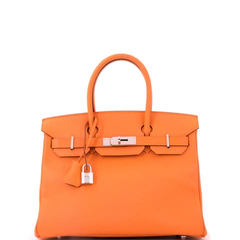 Birkin Handbag Orange Epsom with Palladium Hardware 30