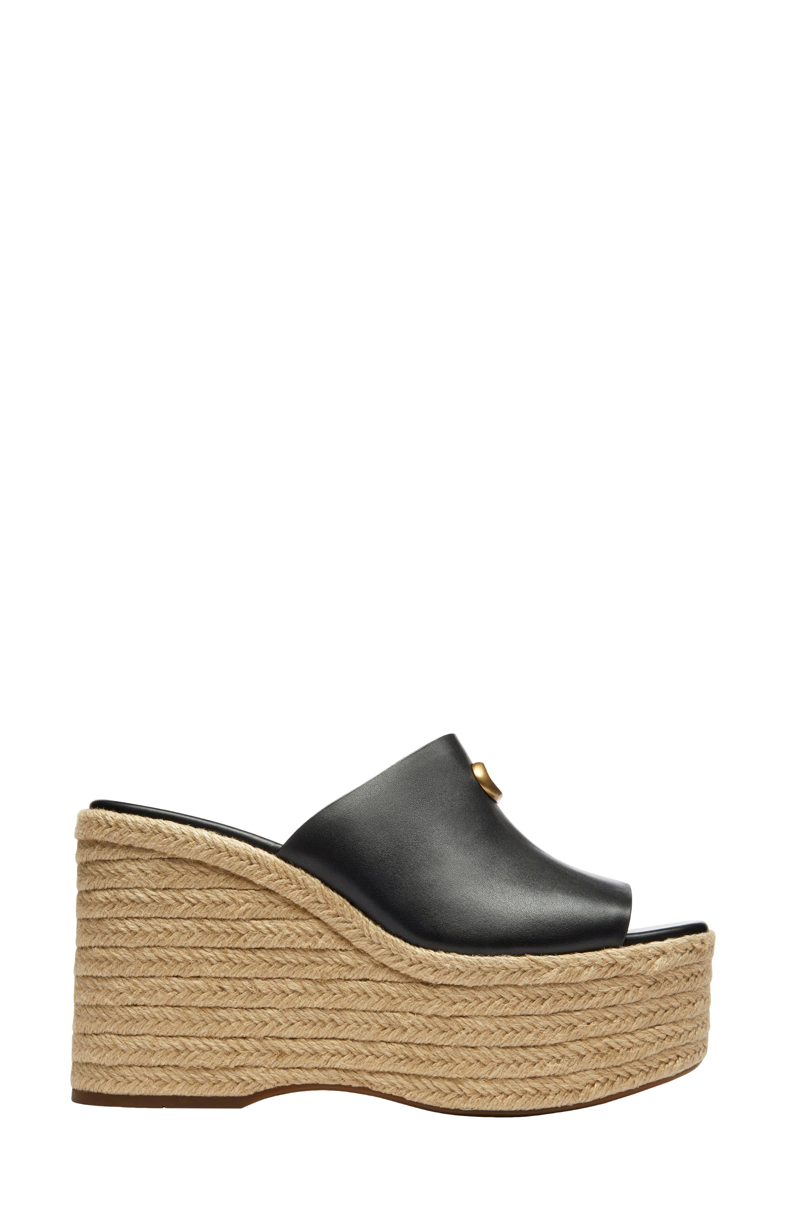 COACH Espadrille Platform Wedge Slide Sandal, Alternate, color, Black