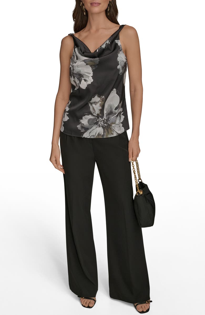 Donna Karan New York Printed Cowl Neck Charmeuse Top, Alternate, color, Blk Multi