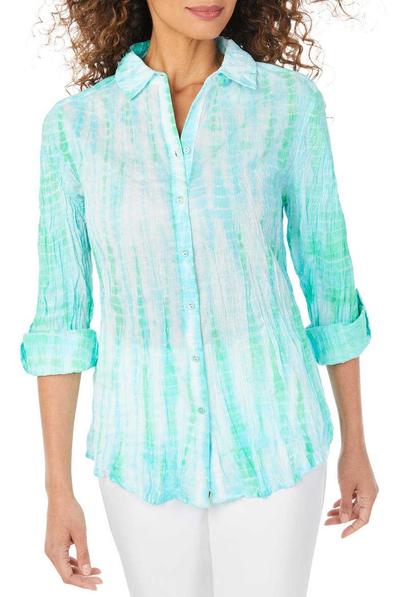 Zoey Crinkle Cotton Tie Dye Blouse, Main, color, TURQUOISE TIDE