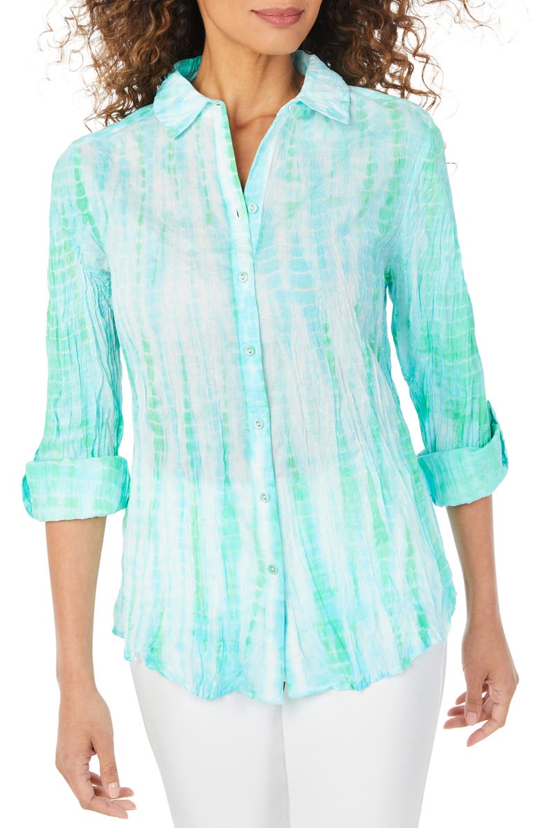 Foxcroft Zoey Crinkle Cotton Tie Dye Blouse, Main, color, 