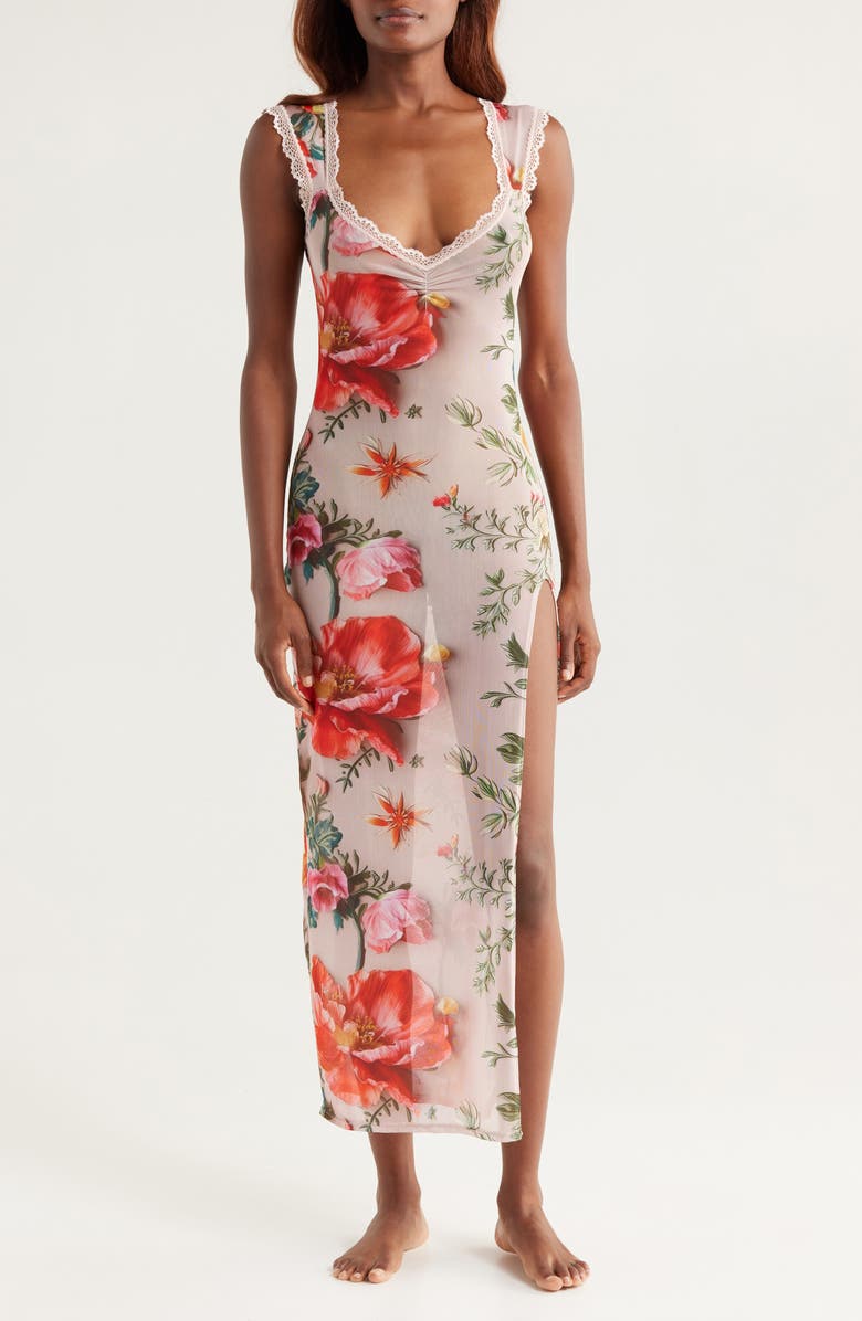 KILO BRAVA Floral Mesh Maxi Slip, Main, color, 3D Floral