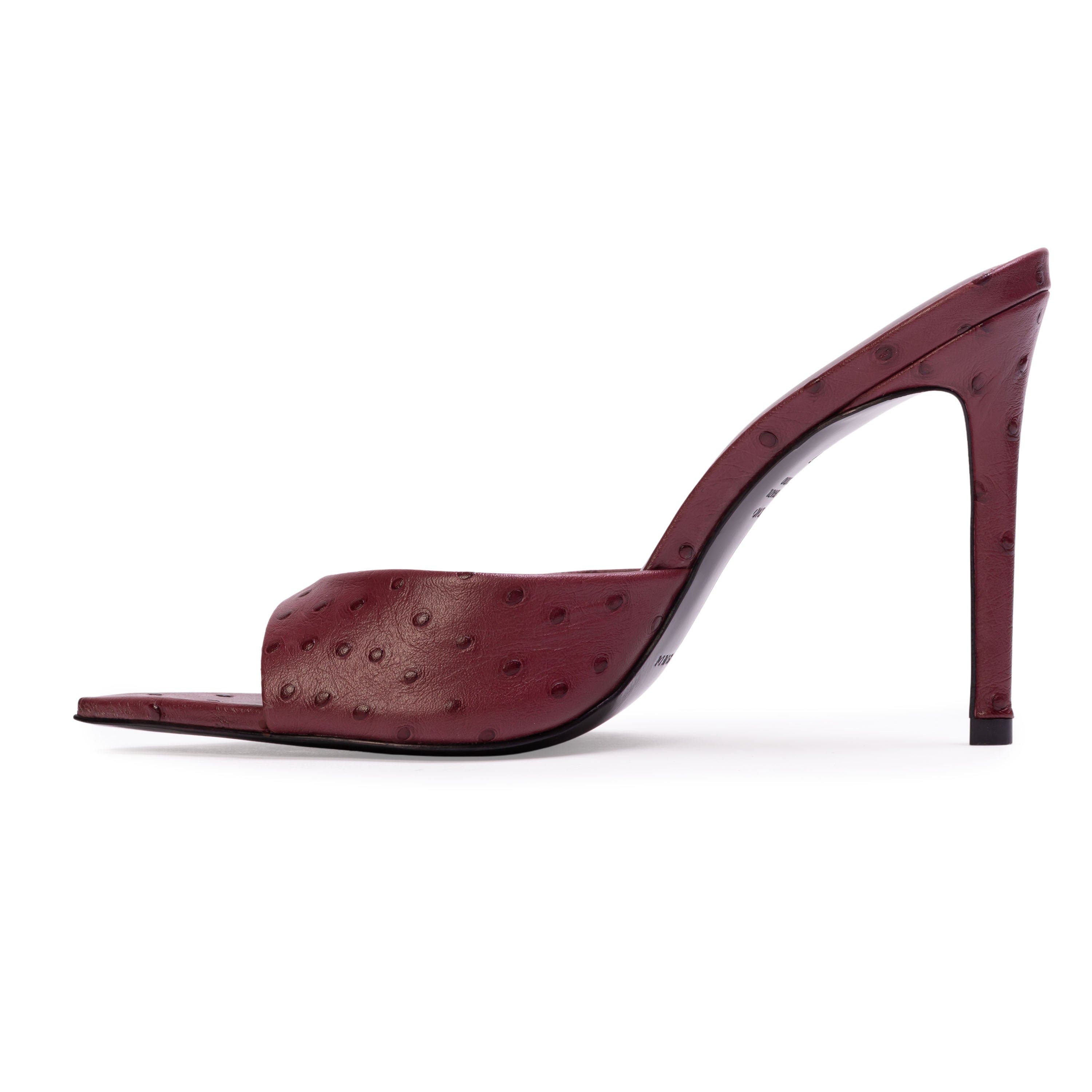 Brea Ostrich Mule, Alternate, color, Ruby Ostrich Leather