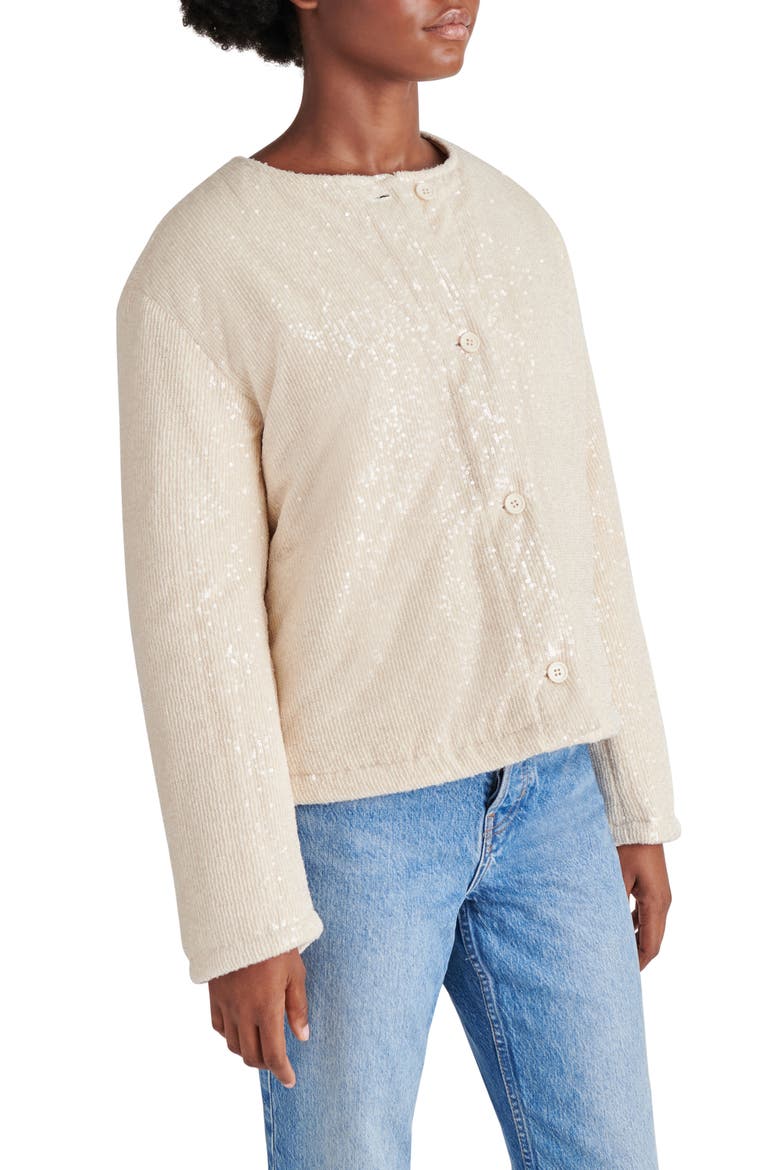 Sequin Crop Puffer Jacket, Alternate, color, CREAM