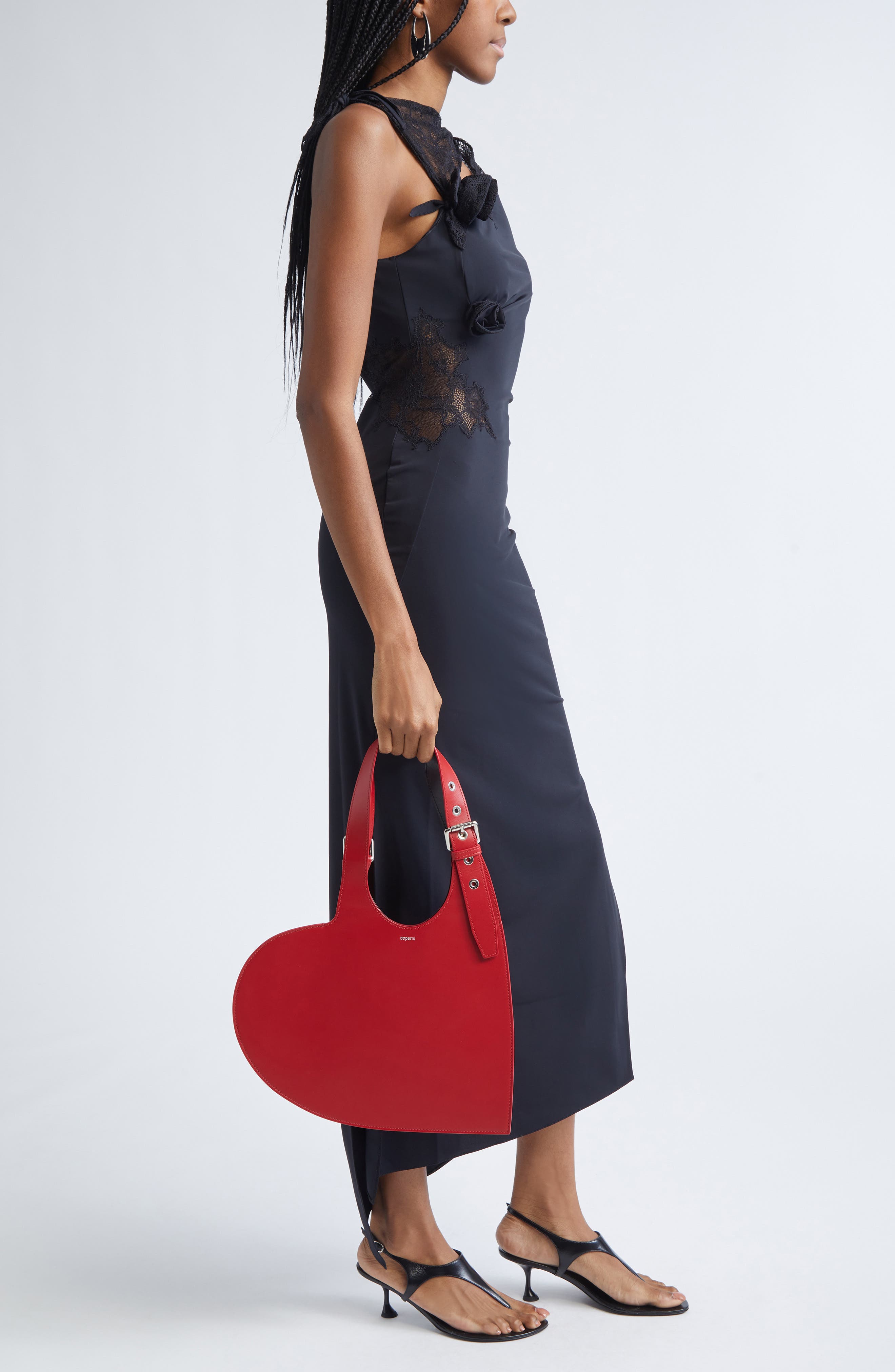 Belt Heart Leather Tote, Alternate, color, RED RED