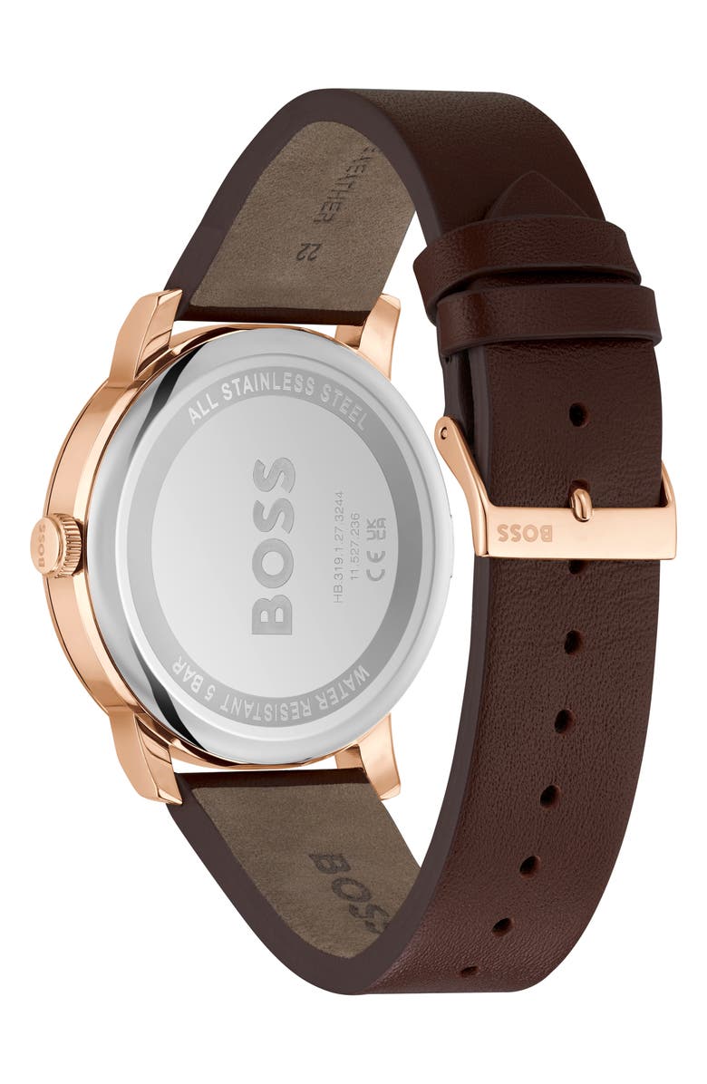BOSS Contender Leather Strap Watch, 44mm, Alternate, color, 