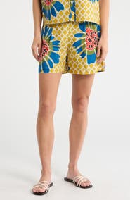 Halogen® Floral Print Cotton Drawstring Shorts