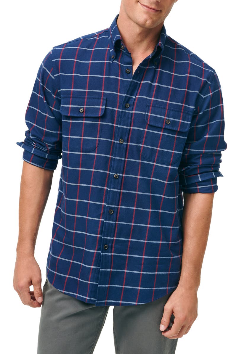 Brooks Brothers Plaid Cotton & Cashmere Flannel Button-Up Shirt, Main, color, Navy