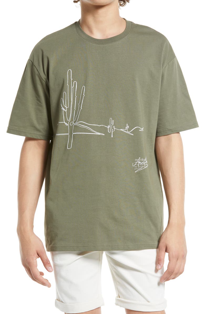 Topman Oversize Cactus Print Graphic Tee, Main, color,