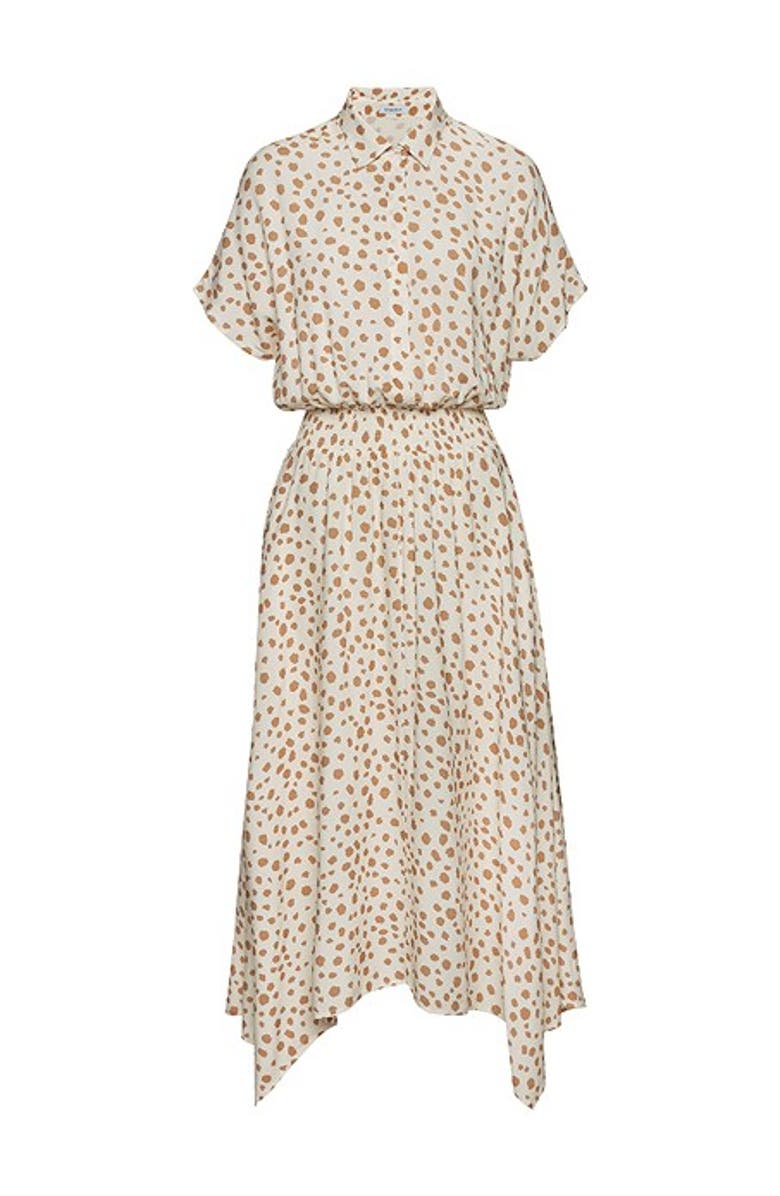 LASCANA Women's Printed Shirt Collar Dress, Alternate, color, Ivory & Taupe