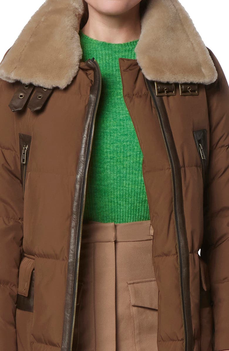 Andrew Marc Dutton Genuine Shearling Trim Down & Feather Fill Puffer Parka, Alternate, color, Sepia