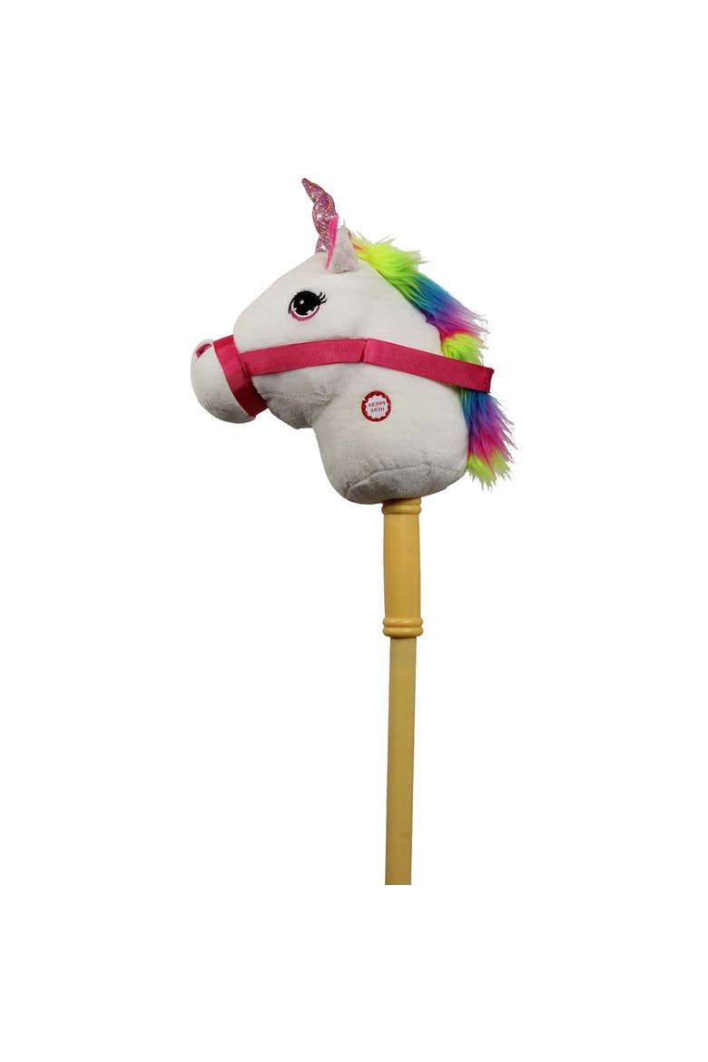 White Unicorn Stick Horse with Sound, Alternate, color, Multicolored