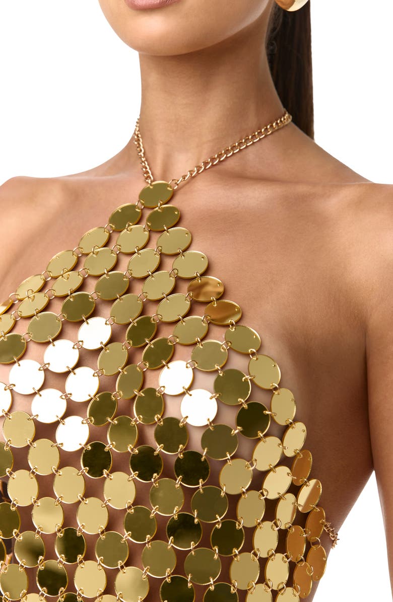 Naked Wardrobe Chain Link Mesh Sequin Top, Alternate, color, High Polish Gold