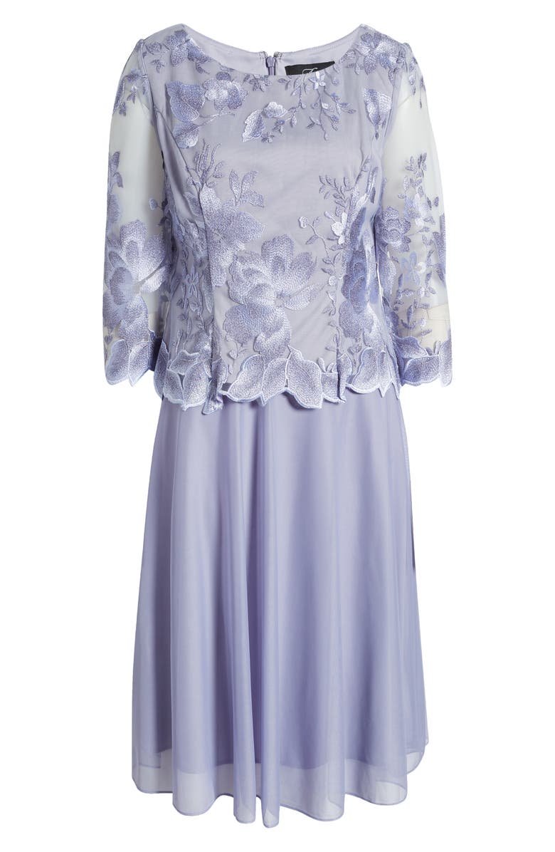 Alex Evenings Illusion Sleeve Embroidered Midi Dress, Alternate, color, Lavender