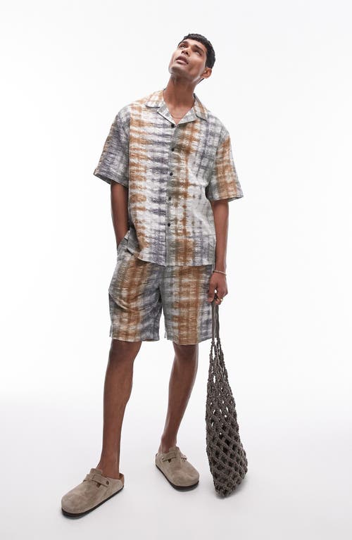 Topman Tie Dye Seersucker Camp Shirt In Rust Multi