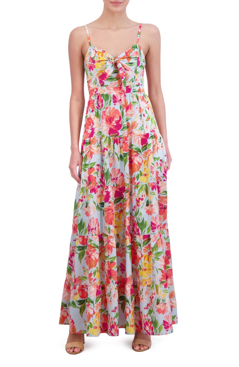 Eliza J Floral Bow Front Tiered Maxi Sundress, Main, color,