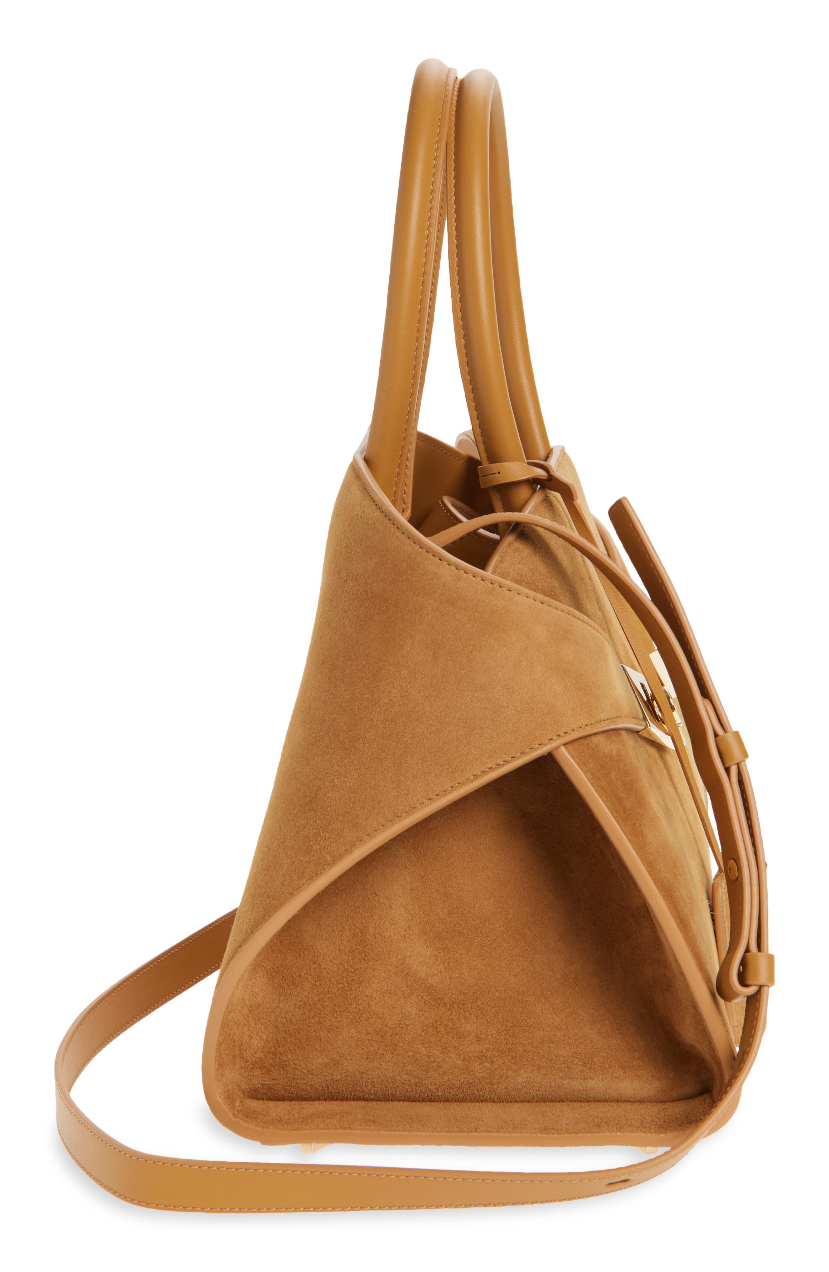 FERRAGAMO Small Hug Suede Top Handle Bag, Alternate, color, Natural