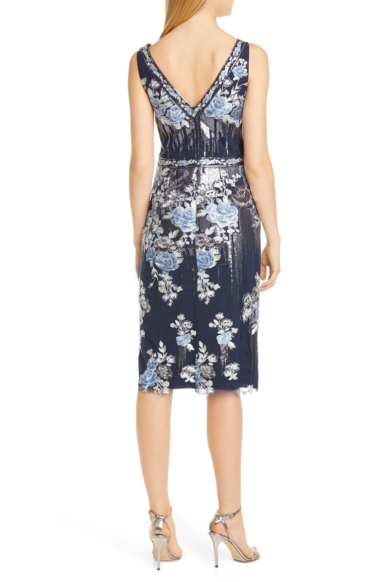 Sequin Floral Embroidered Tulle Cocktail Dress, Alternate, color, NAVY