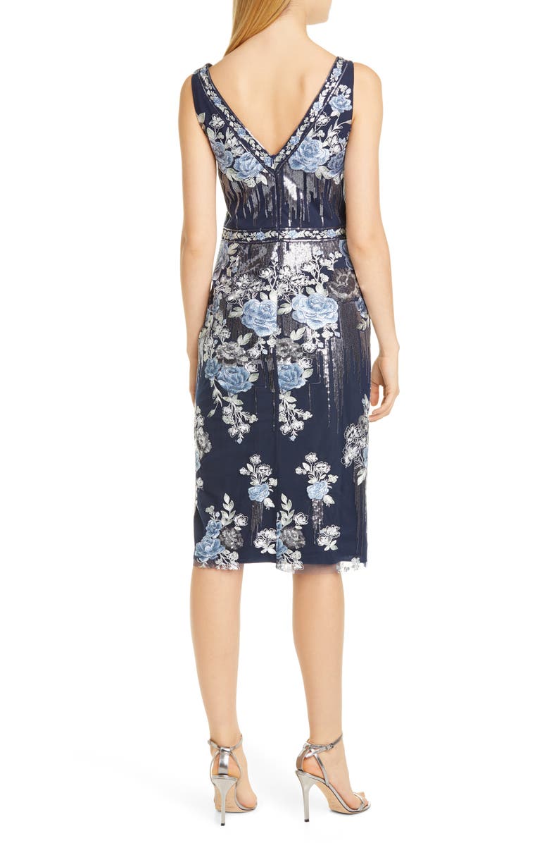 Marchesa Notte Sequin Floral Embroidered Tulle Cocktail Dress, Alternate, color, 