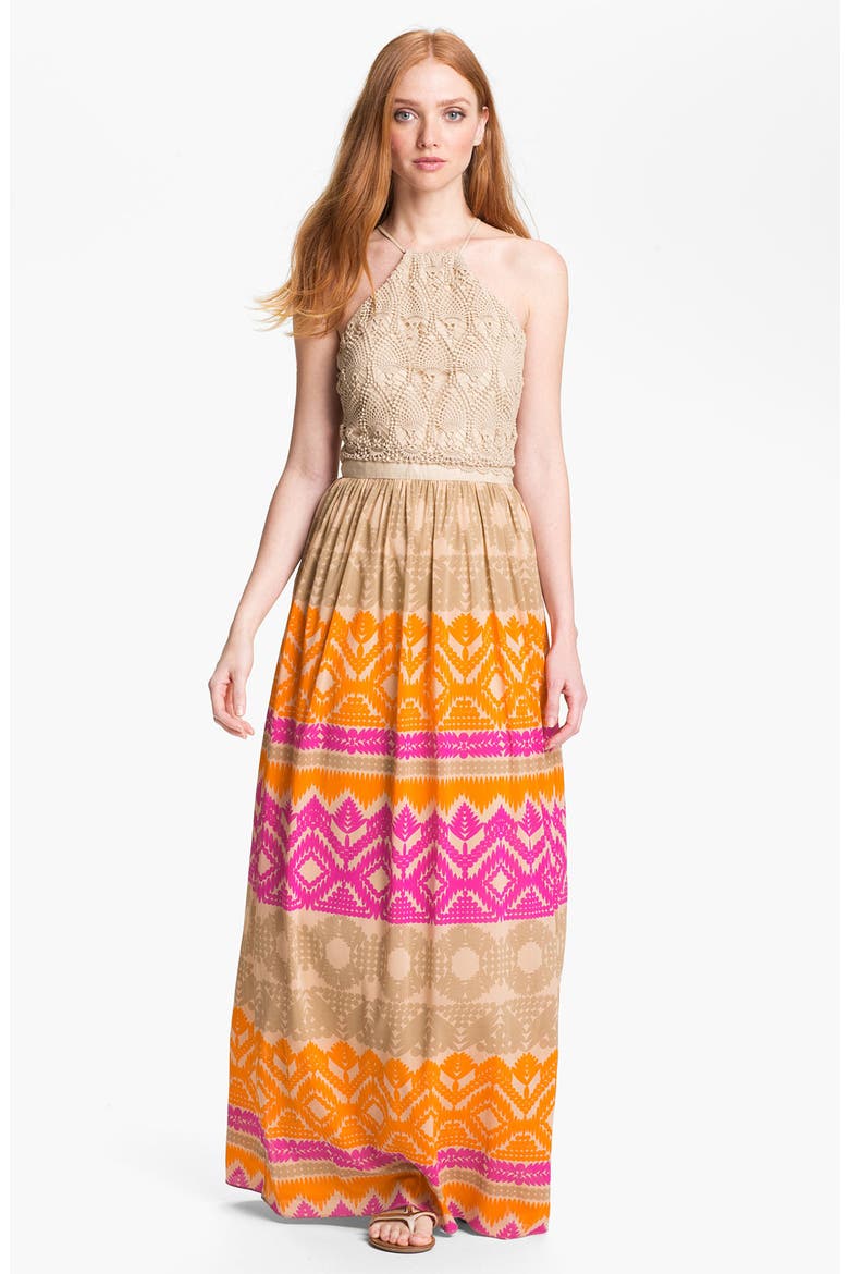 'Anargosa' Stretch Silk Maxi Dress, Main, color, CACTUS FLOWER