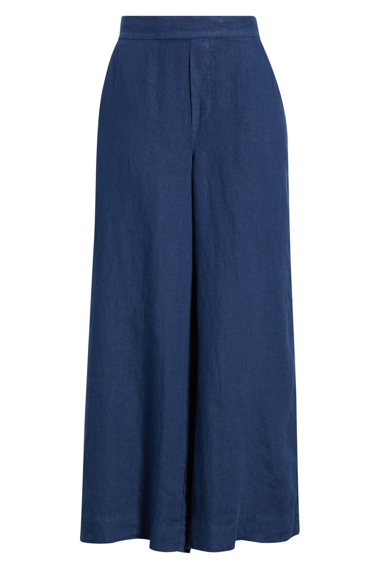 Maisie Wide Leg Crop Linen Pants, Alternate, color, NAVY