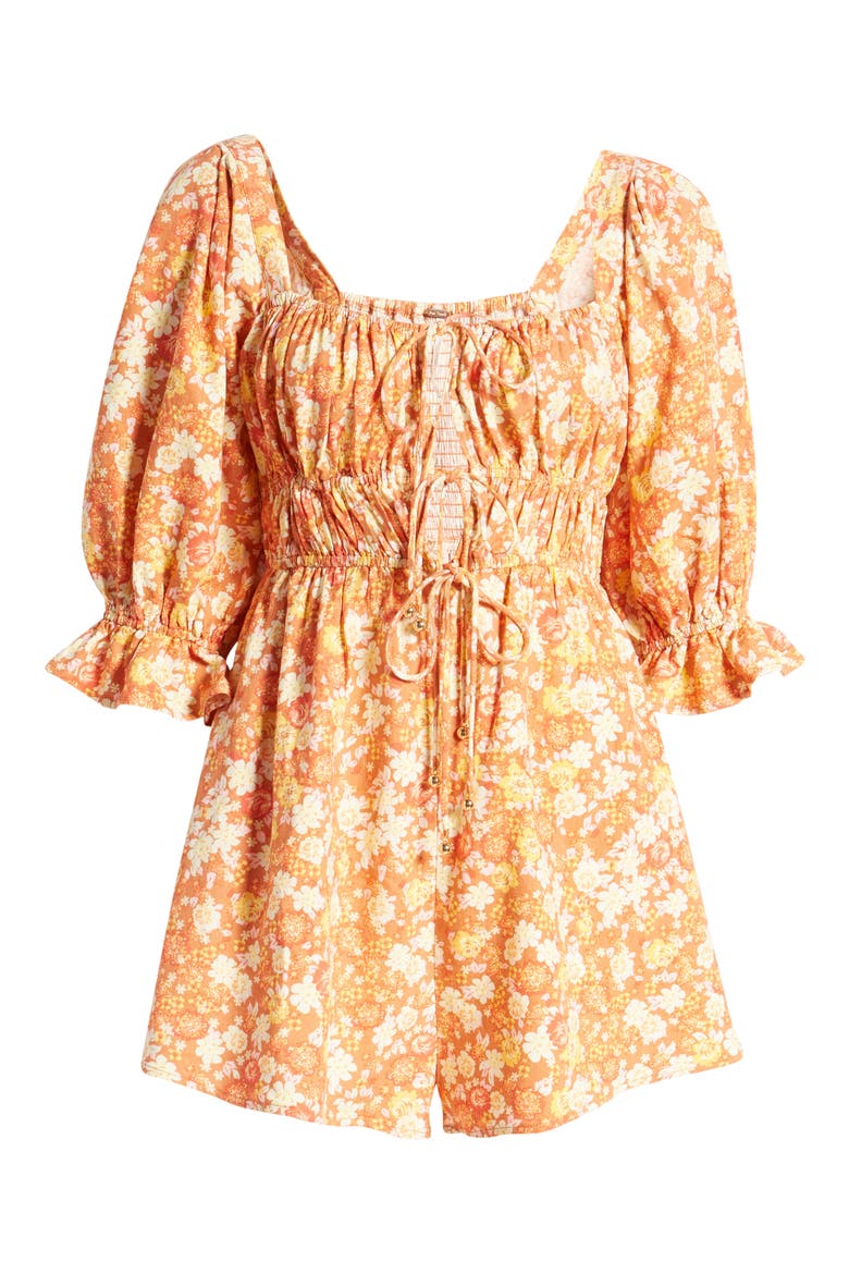 Show Me Love Linen Blend Romper, Alternate, color, ORANGE COMBO
