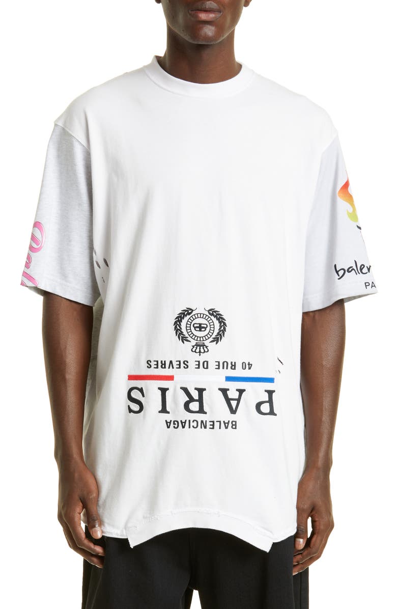 Balenciaga Oversize Embroidered Upside Down Graphic Tee, Main, color,