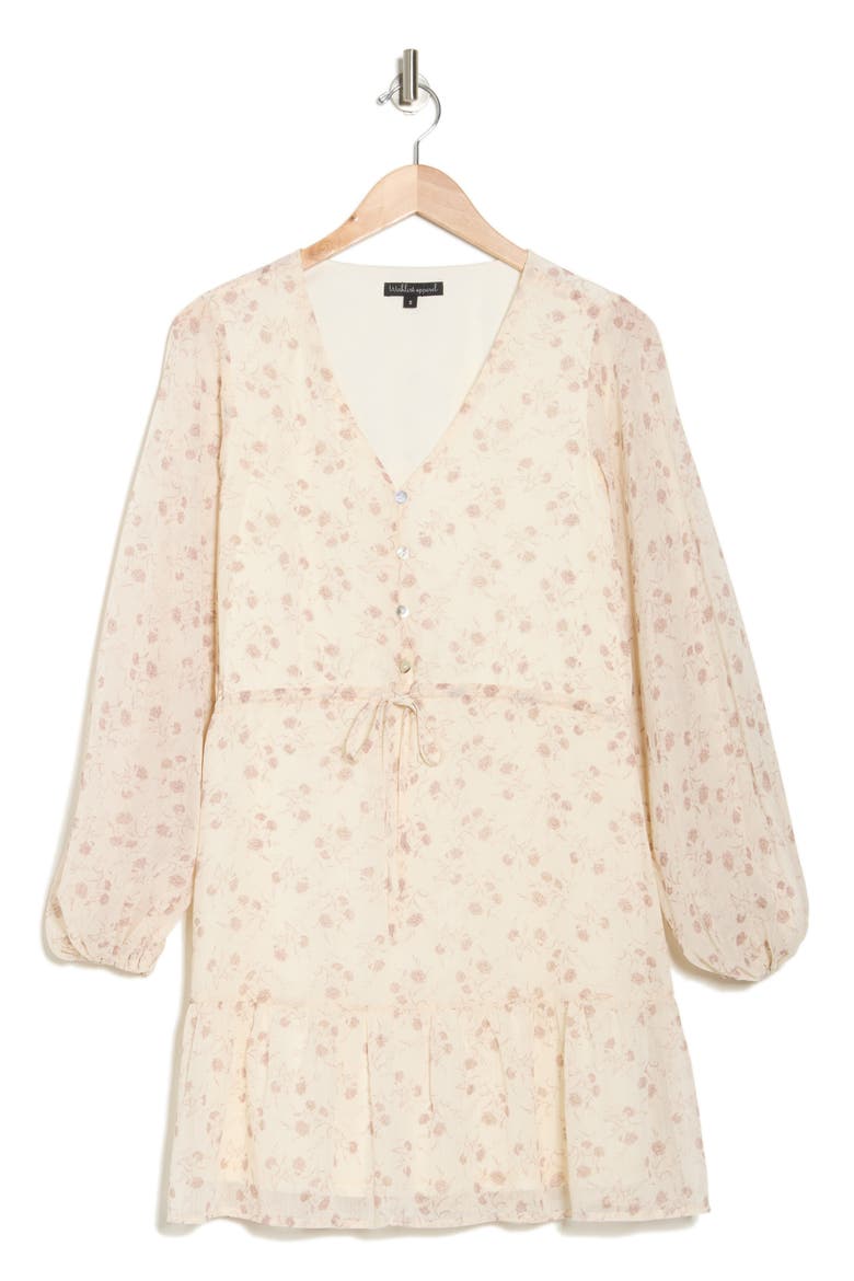Floral Button Front Long Sleeve Tiered Minidress, Alternate, color, CREAM COMBO