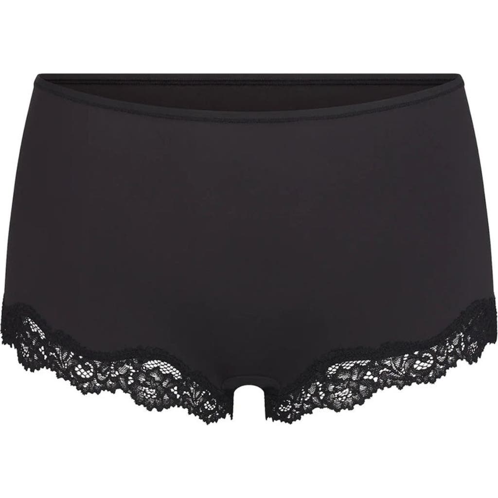 Skims Womens Onyx Fits Everybody Lace-trim Stretch-woven Boy Shorts In Onyx
