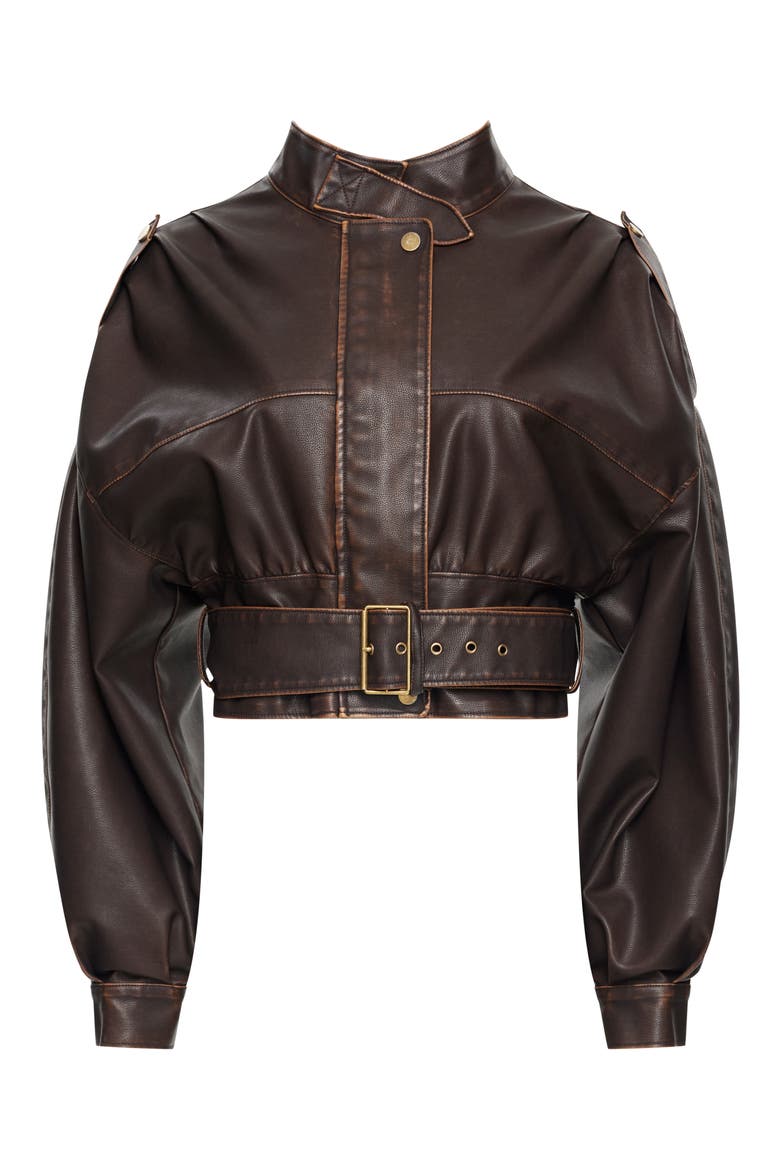 Gigi Faux Leather Jacket, Alternate, color, CHOCOLATE