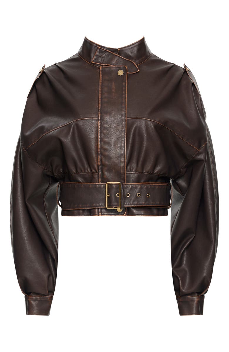 LIONESS Gigi Faux Leather Jacket, Alternate, color, Chocolate