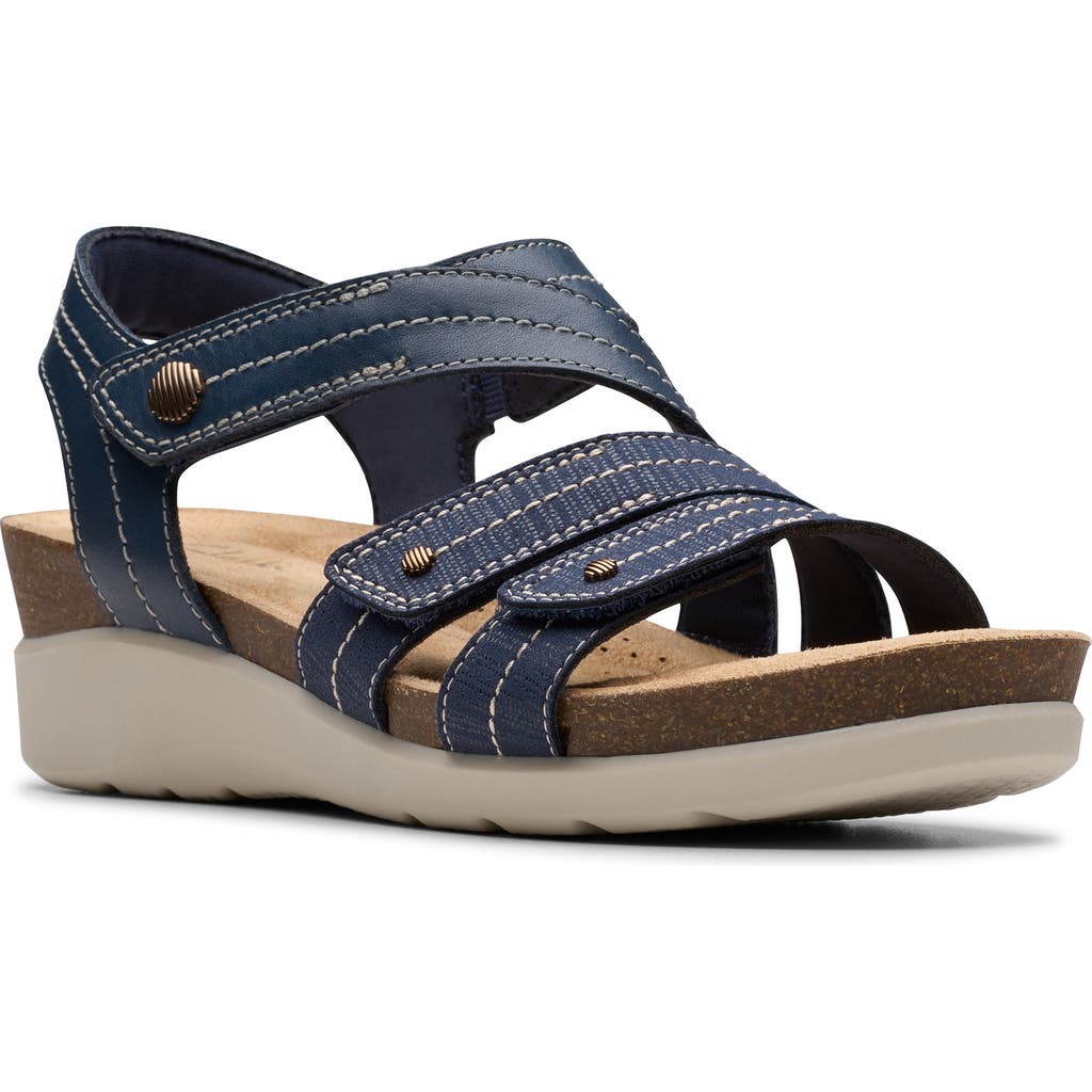 Clarks ® Calenne Clara Wedge Sandal In Navy Combi