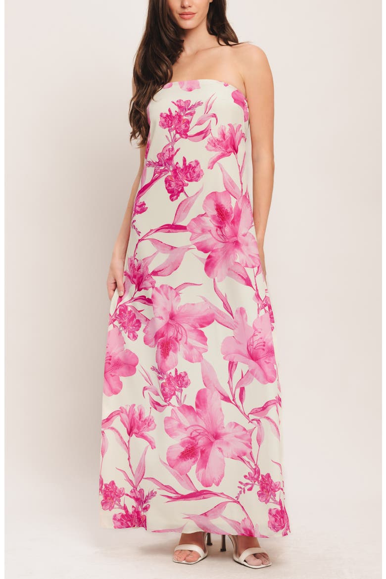 Strapless Floral Maxi Dress, Alternate, color, IVORY PINK