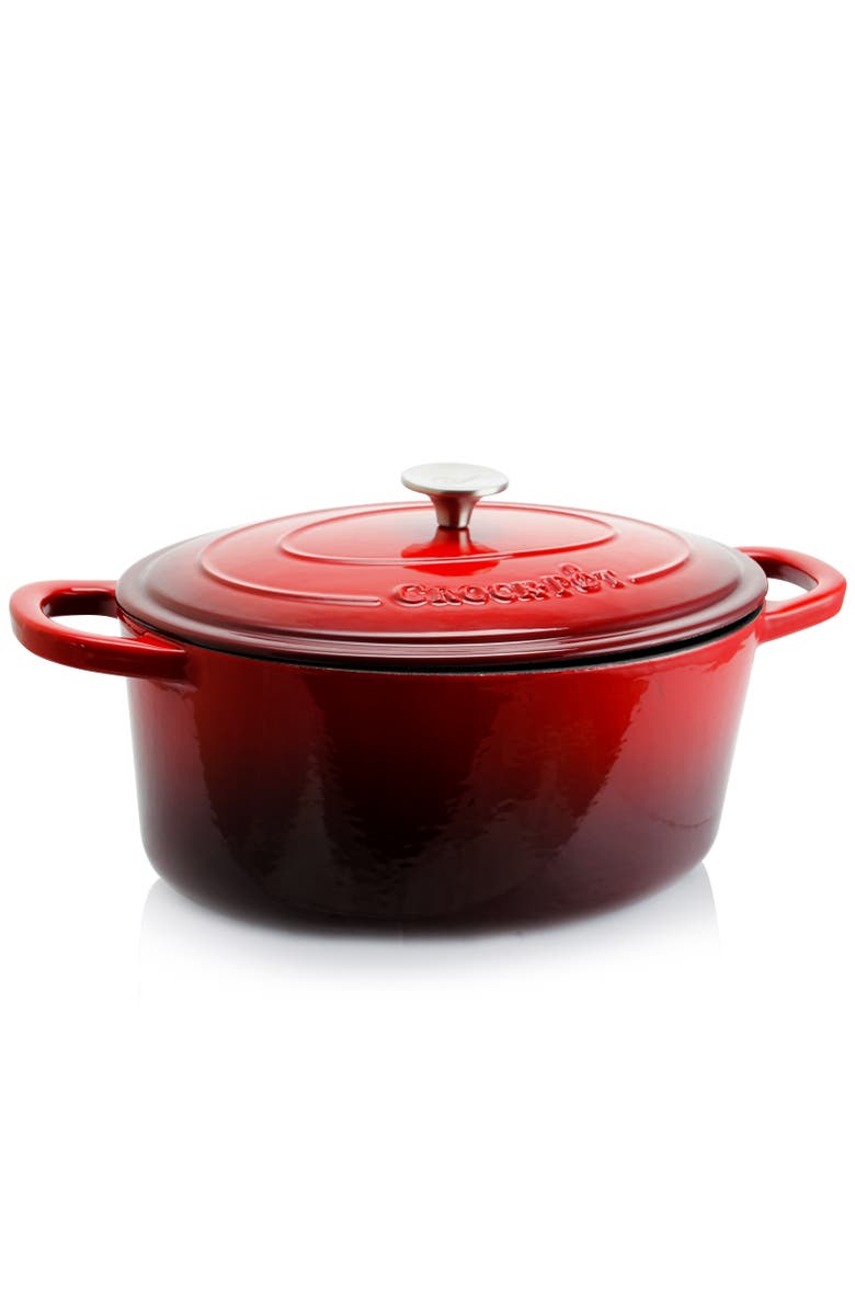 Crock-pot 7 Quart Oval Enameled Cast Iron Dutch Oven, Main, color, Red