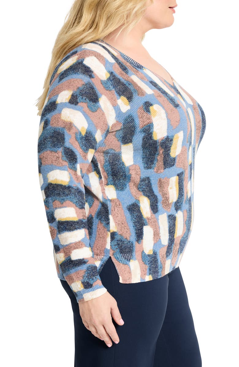 NIC+ZOE Brushstrokes Waffle Stitch V-Neck Sweater, Alternate, color, Neutral Multi
