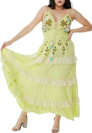RANEES Embroidered Tie Neck Maxi Dress