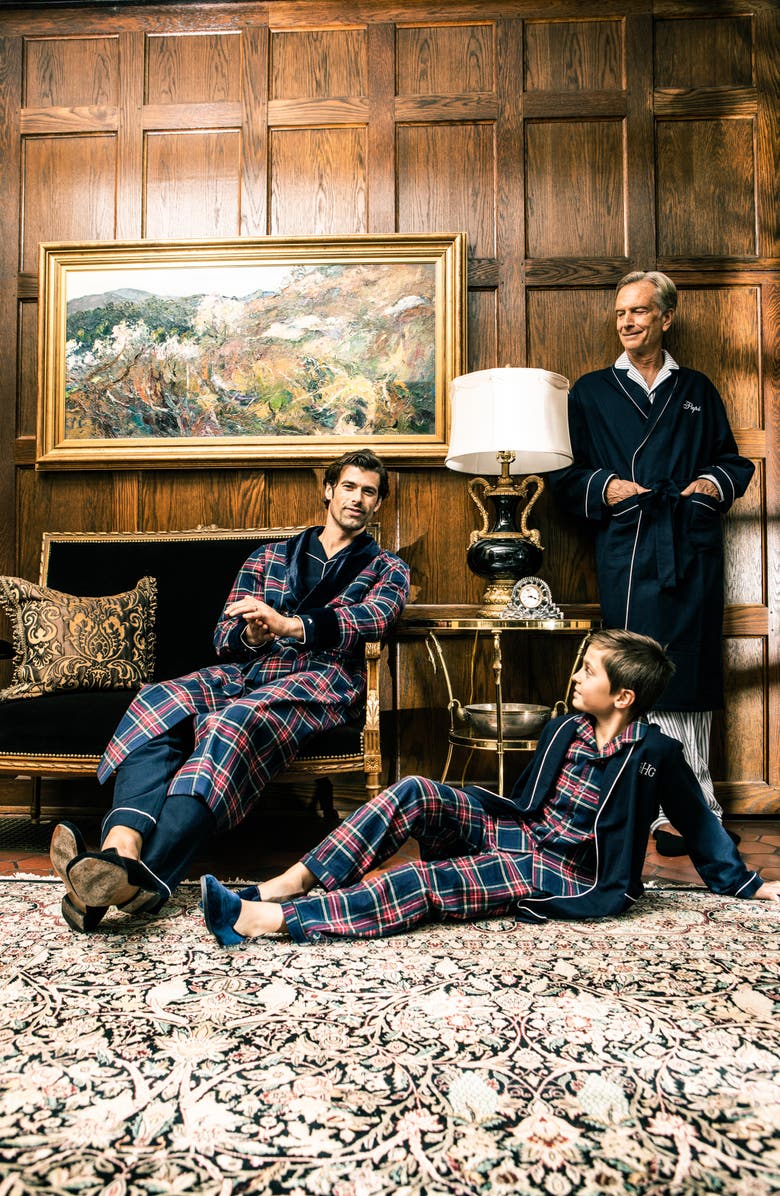 Petite Plume Navy Flannel Robe, Alternate, color, Navy