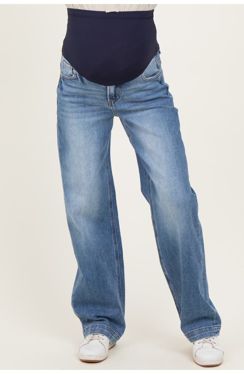PinkBlush Medium Wash Baggy Straight Leg Maternity Jeans, Alternate, color, 