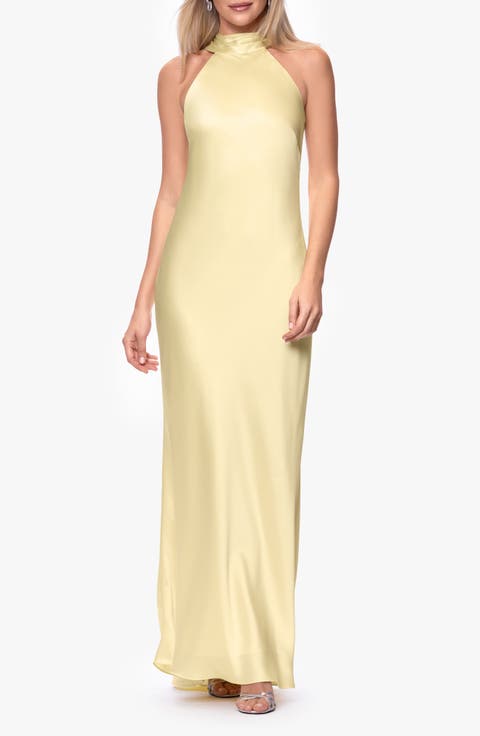 Halter Neck Satin Sheath Gown (Regular & Petite)