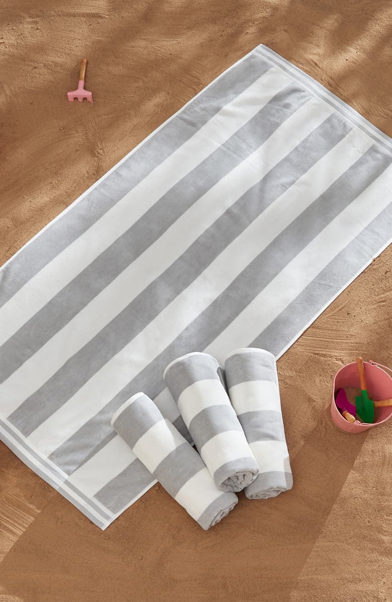 Woven & Weft 4-Pack Pastel Cabana Stripe Bath Towels, Alternate, color, Pale Grey