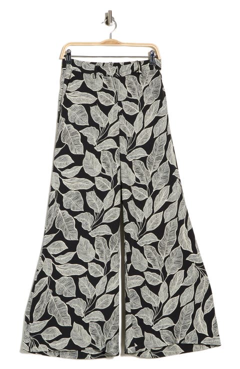Leaf Print Wide Leg Pants
