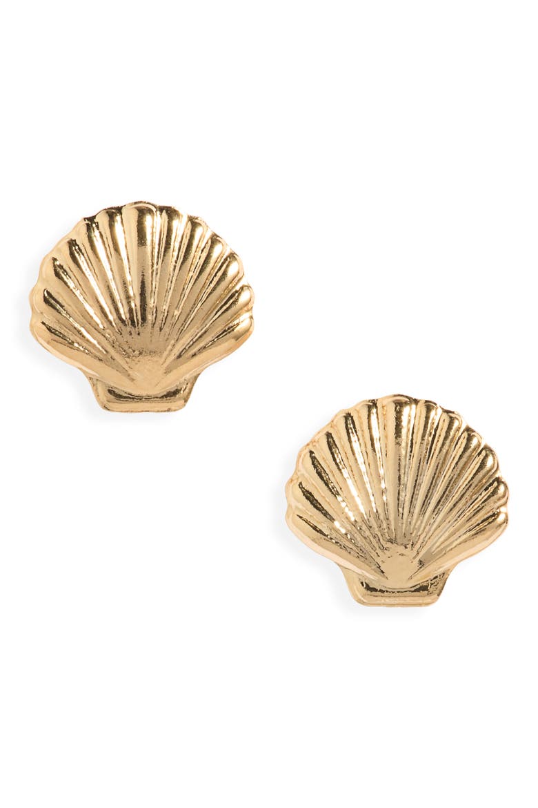 Cove Shell Stud Earrings, Main, color, GOLD
