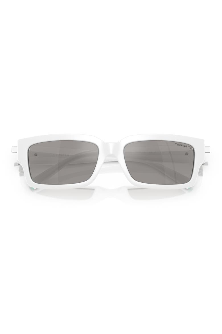 56mm Rectangular Sunglasses, Alternate, color, WHITE/ SILVER MIRROR