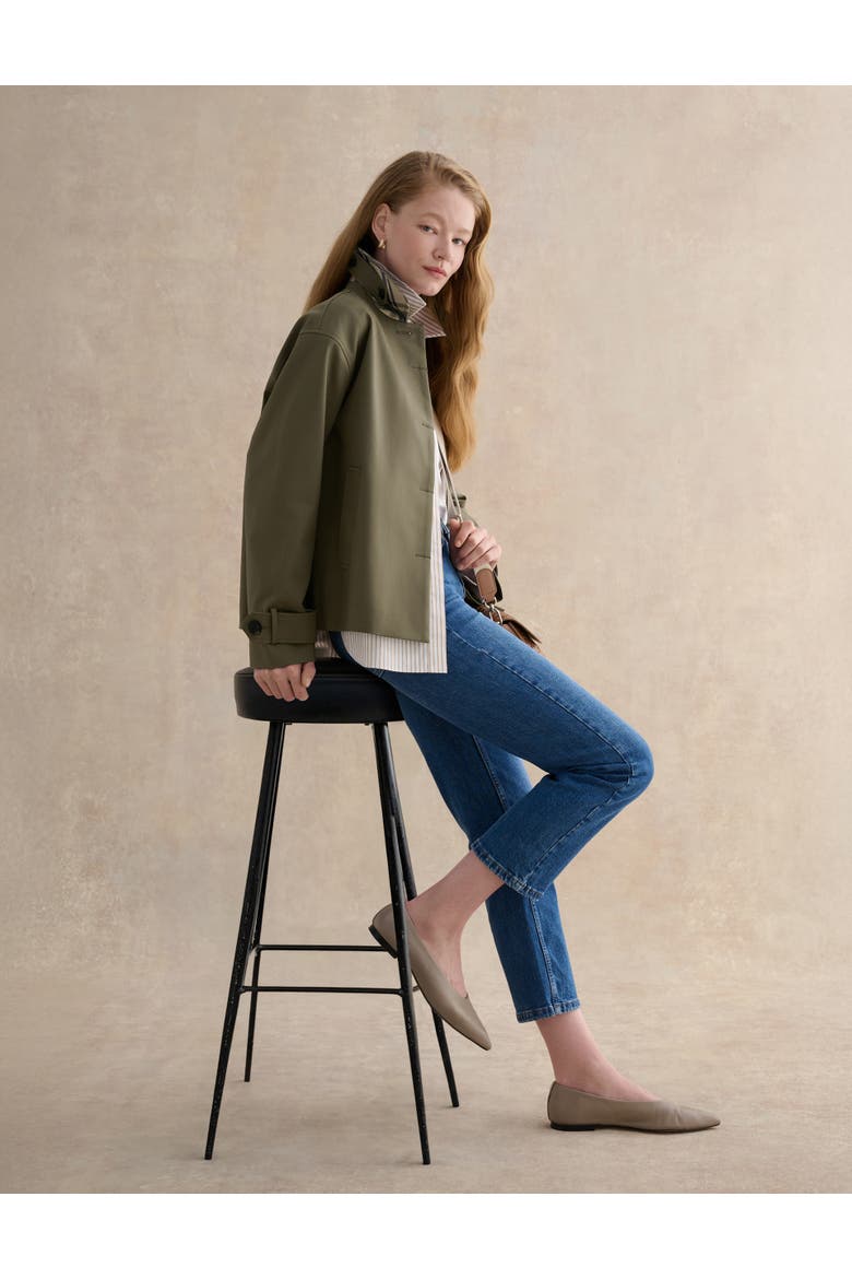 Frida Collared Cropped Trench Coat, Alternate, color, Olive Green
