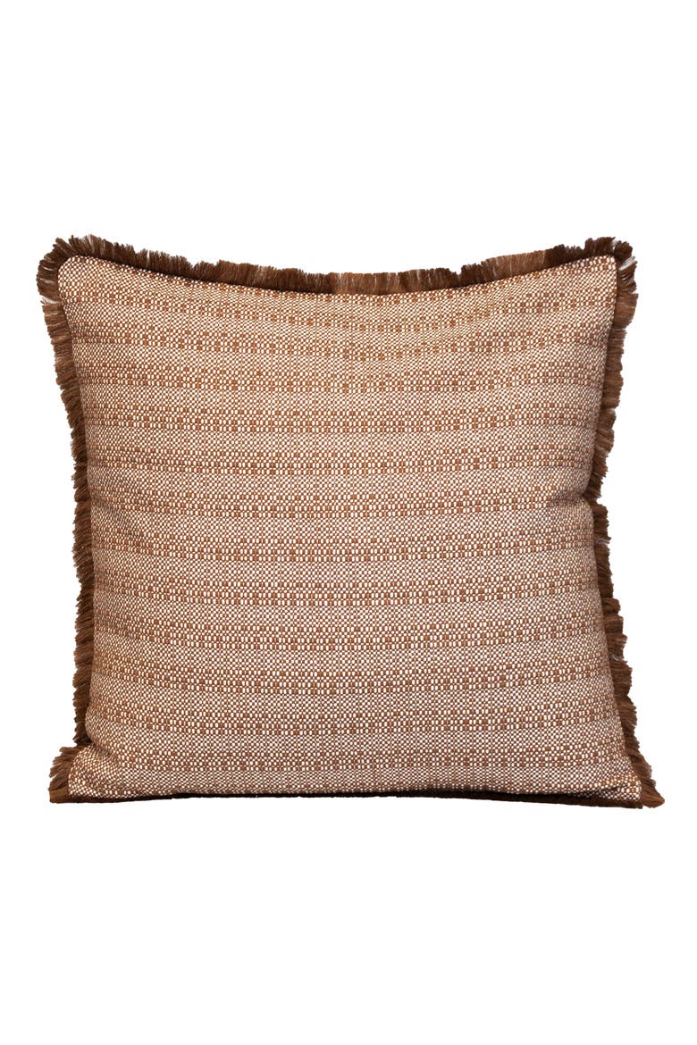 Fringe Trim Square Accent Pillow, Main, color, BROWN