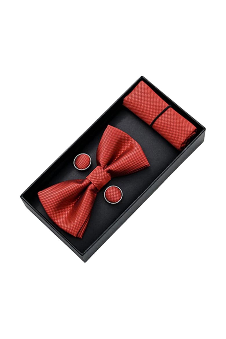 Crosshatch Bow Tie Set, Alternate, color, Orange Red