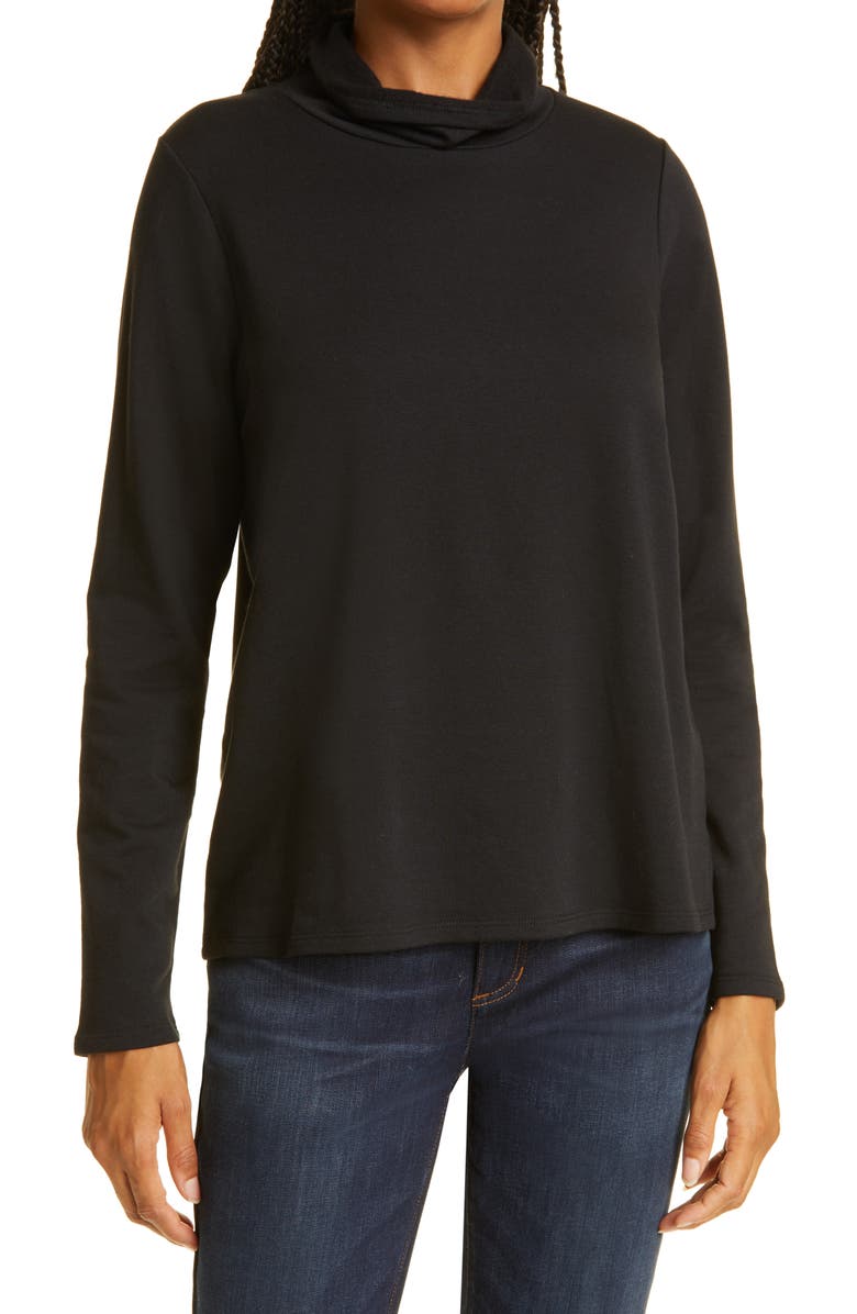 Eileen Fisher Scrunch Neck Fleece Sweater, Main, color,