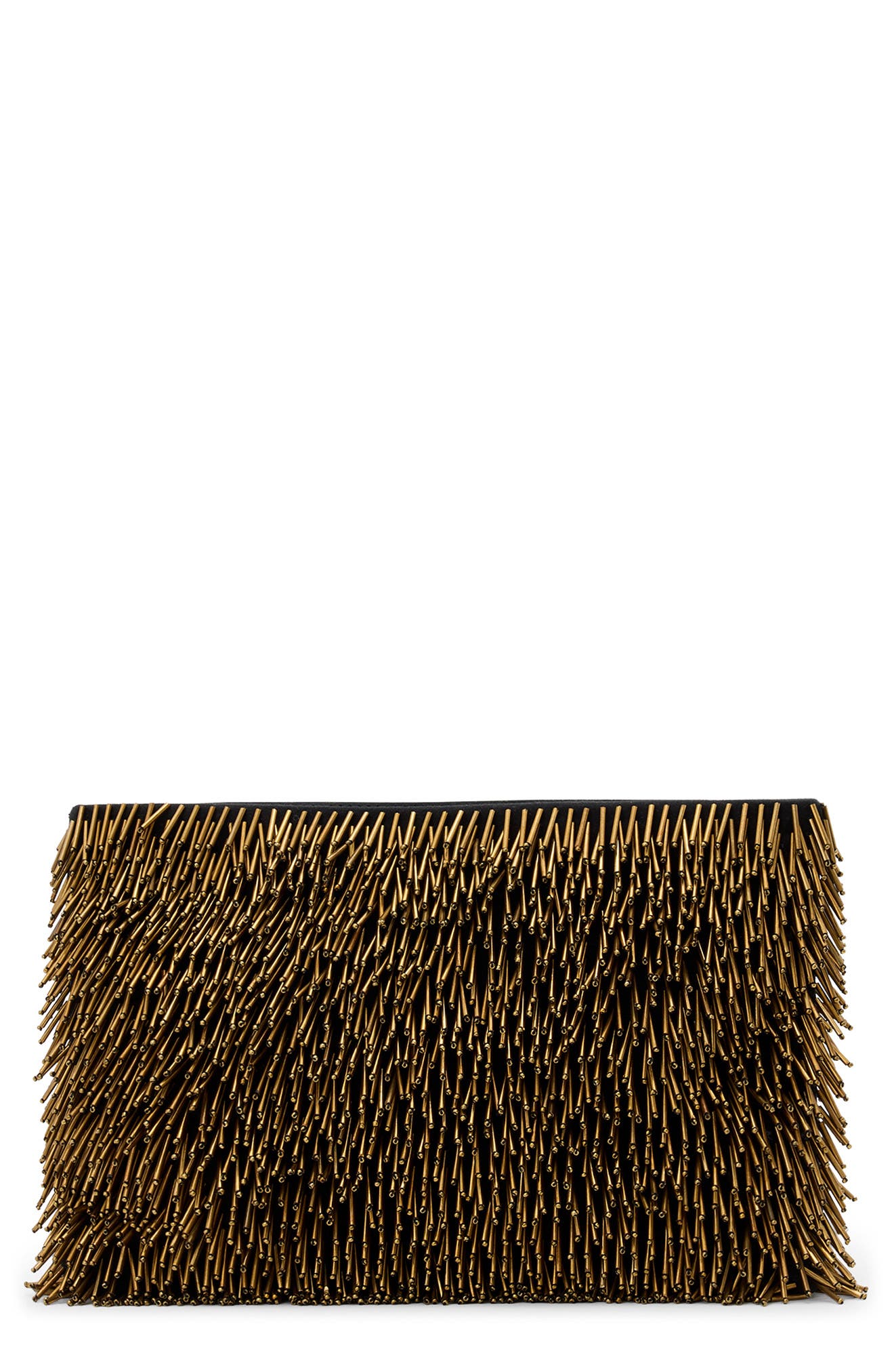 AllSaints Bettina Beaded Clutch, Main, color, Warm Brass