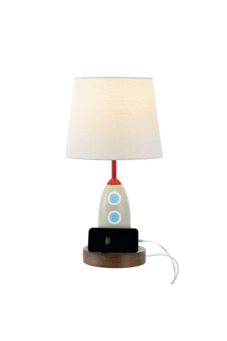 Houston Coastal Style Iron/Resin Rocket LED Kids' Table Lamp with Phone Stand and USB Charging Port, Main, color, Multi-Color