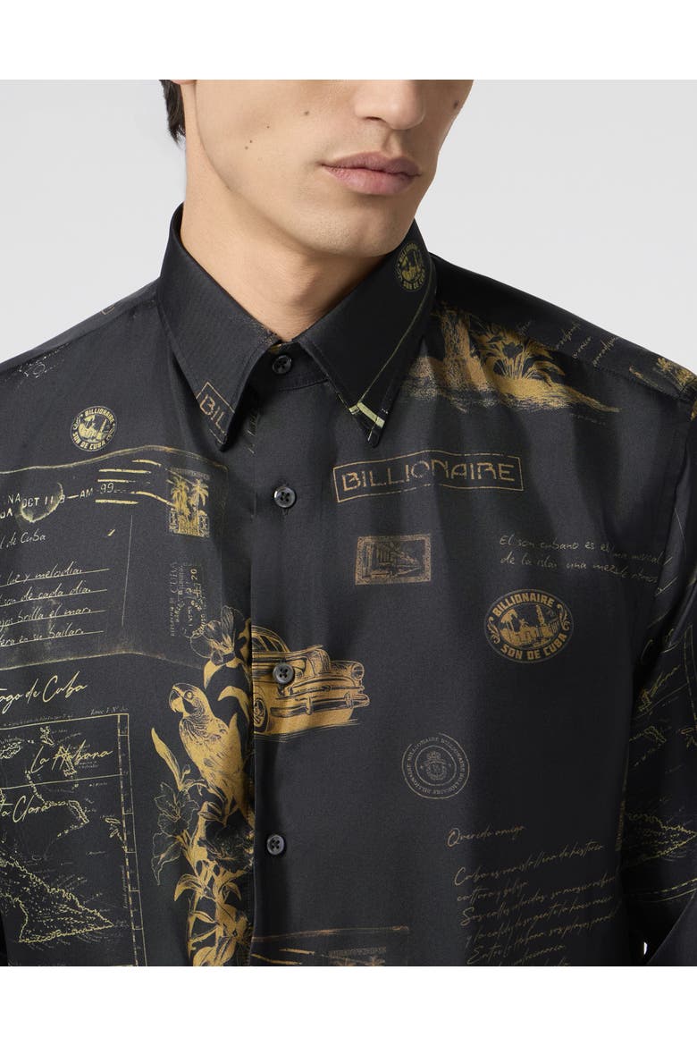 Printed Silk Shirt Letter Men, Alternate, color, black
